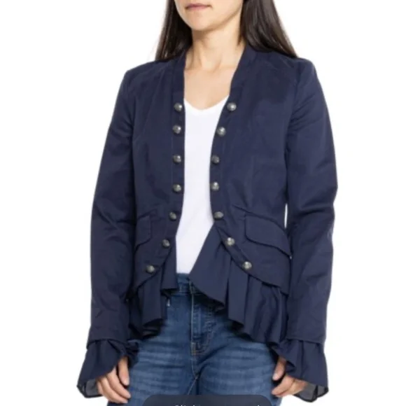 Free People Ruffles Romance Jacket in Navy sz small NWT - Picture 1 of 12